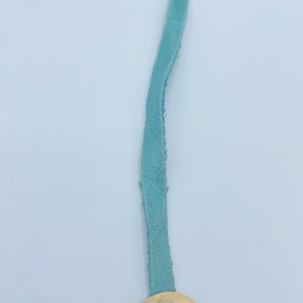 Hagar Satat Teal Leather and Gold Tone Coin Necklace - Picture 3 of 6